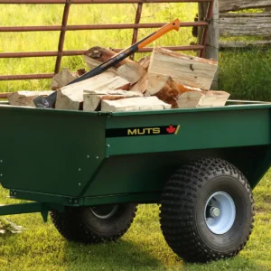 Single-axle Muts ATV mini dump trailer with a load of firewood